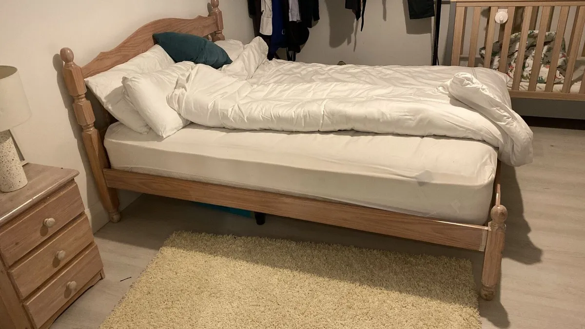 Double bed frame and bedside locker - Image 1