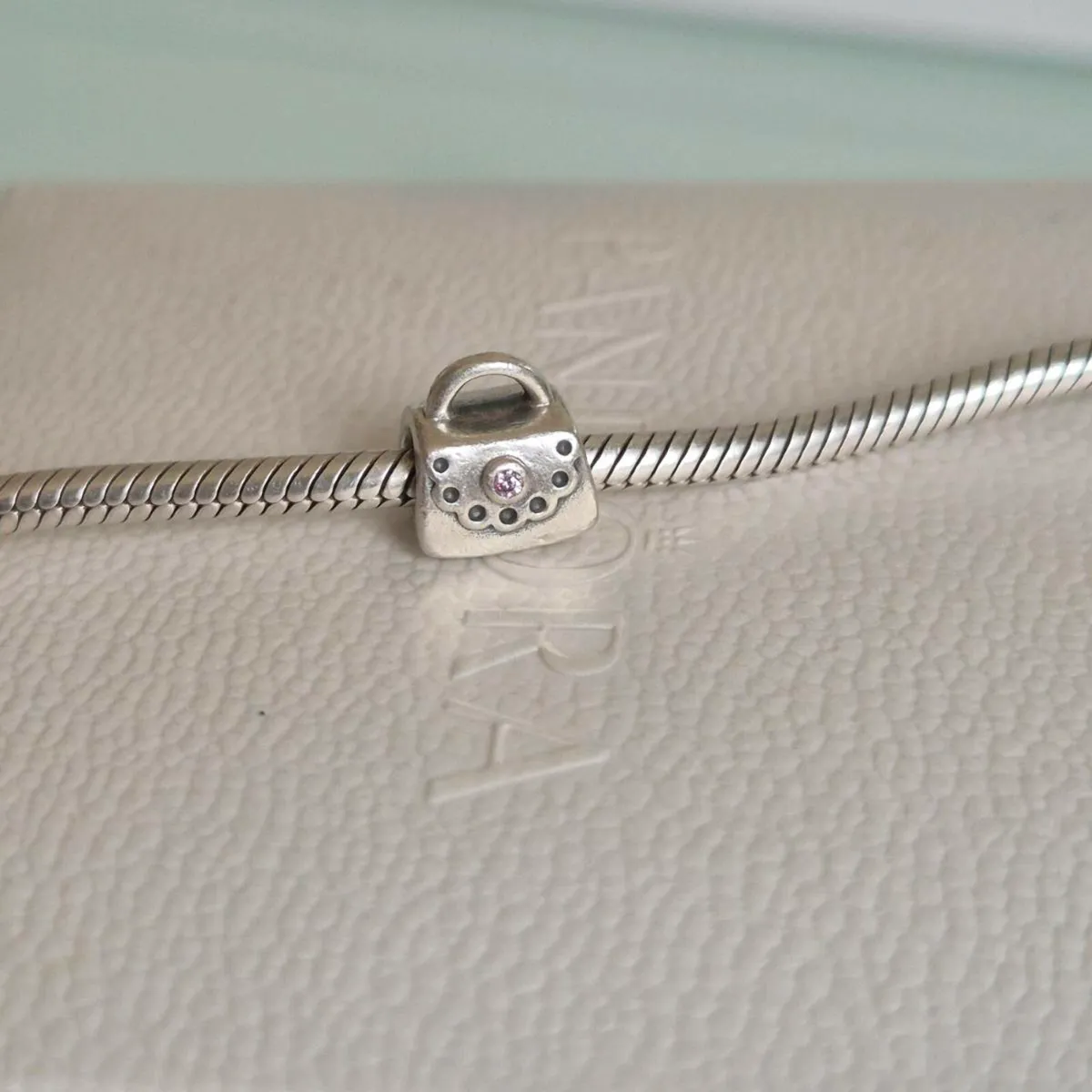 Pandora charm bag with stone pink in great used co - Image 3