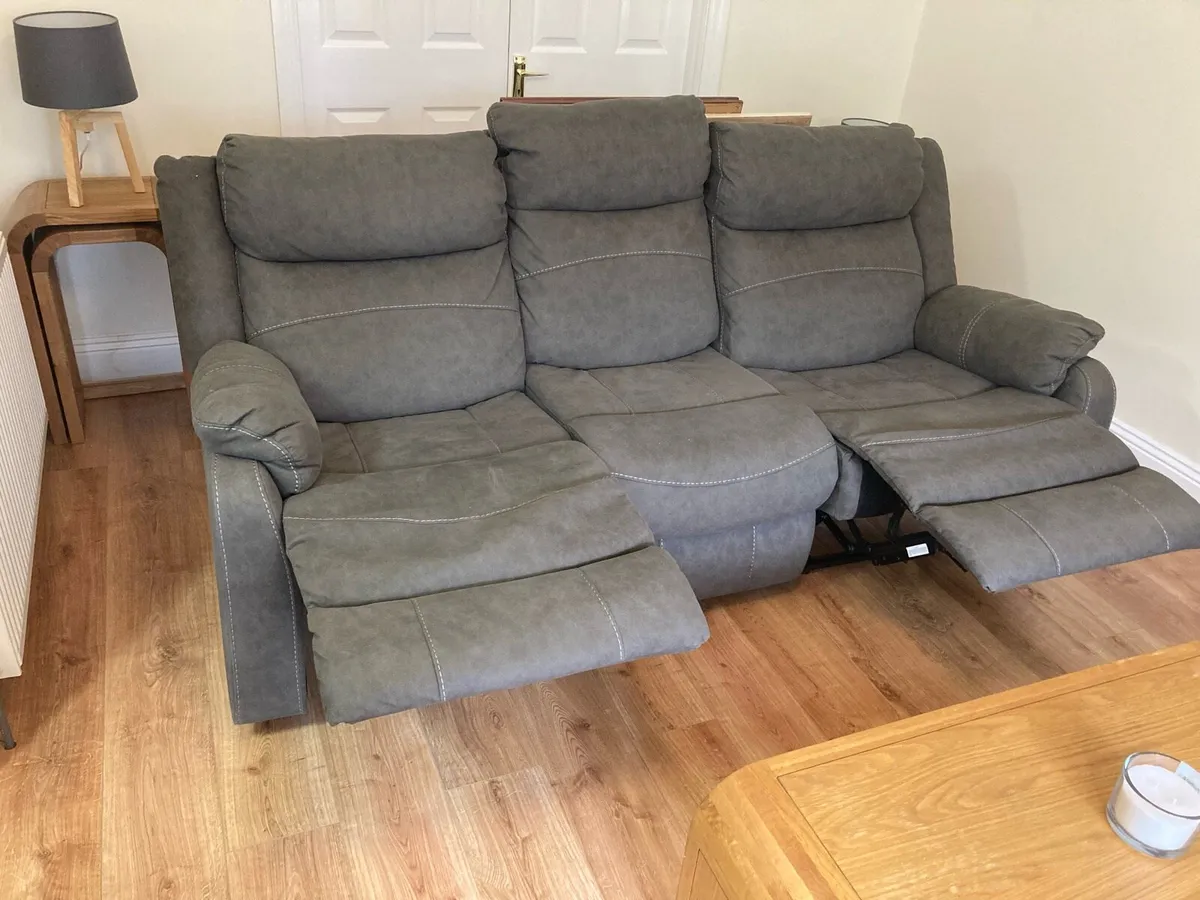 Grey, 3 seater recliner couch, with armchair - Image 2