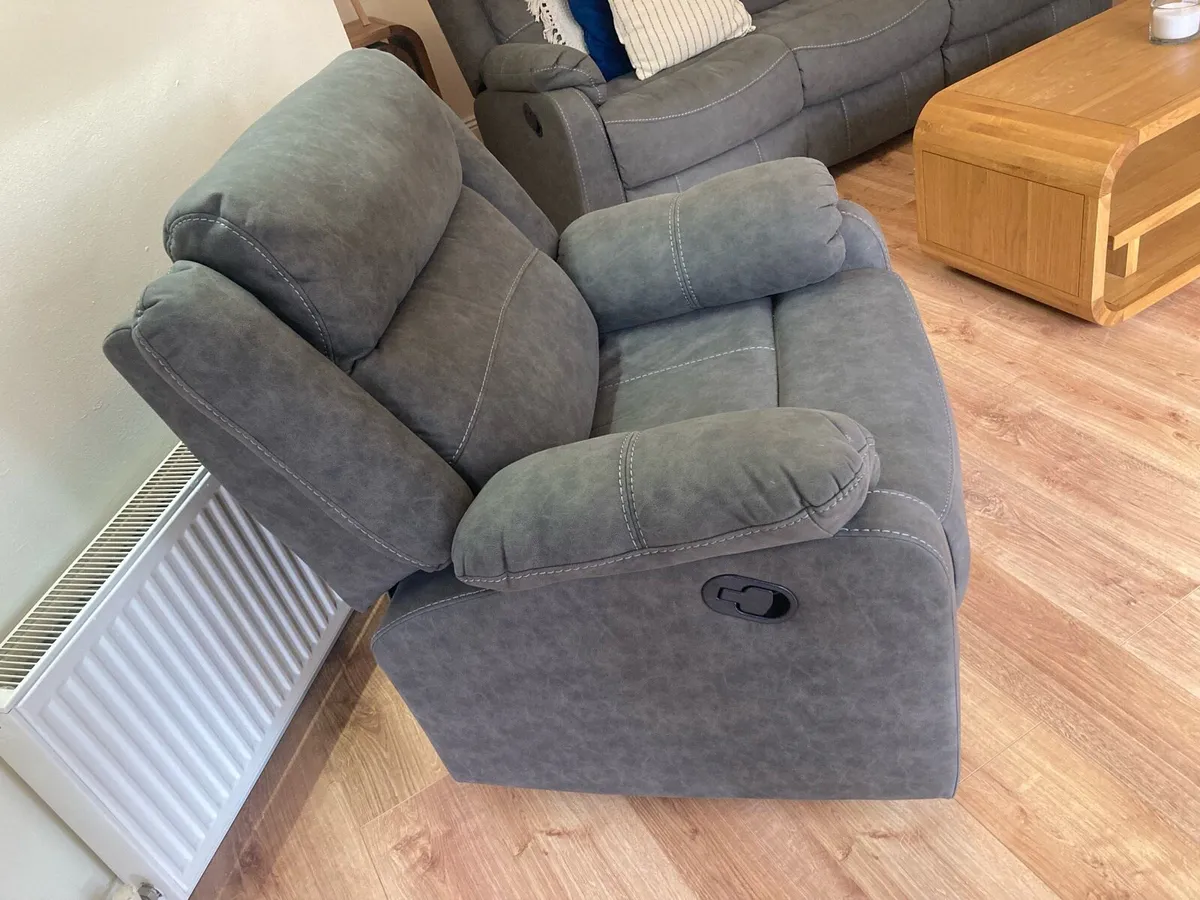 Grey, 3 seater recliner couch, with armchair - Image 4