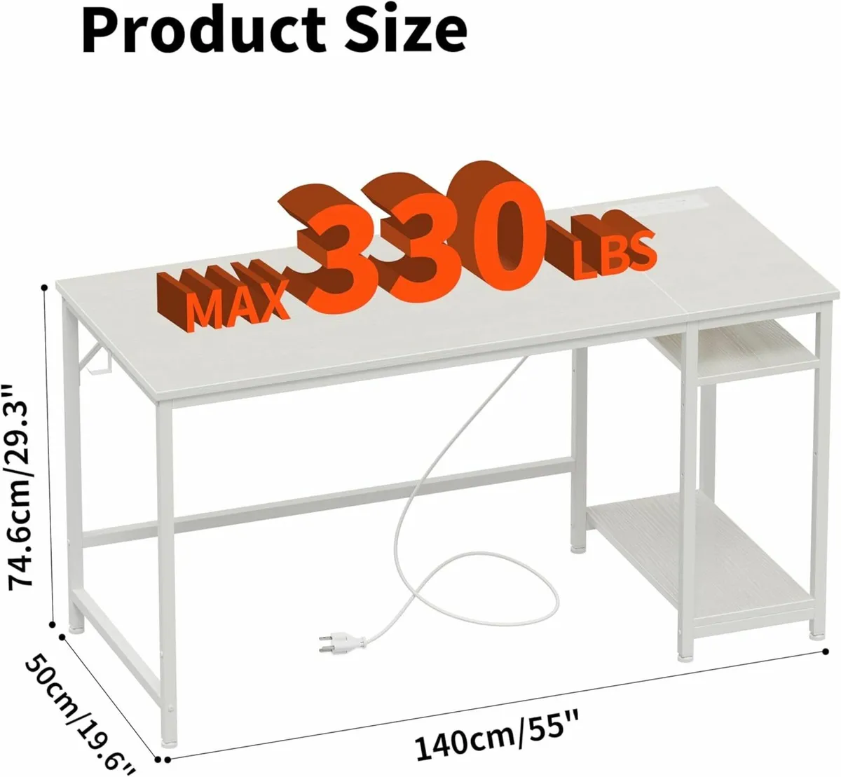 Computer Office Desk Outlets White table 140x50cm - Image 4