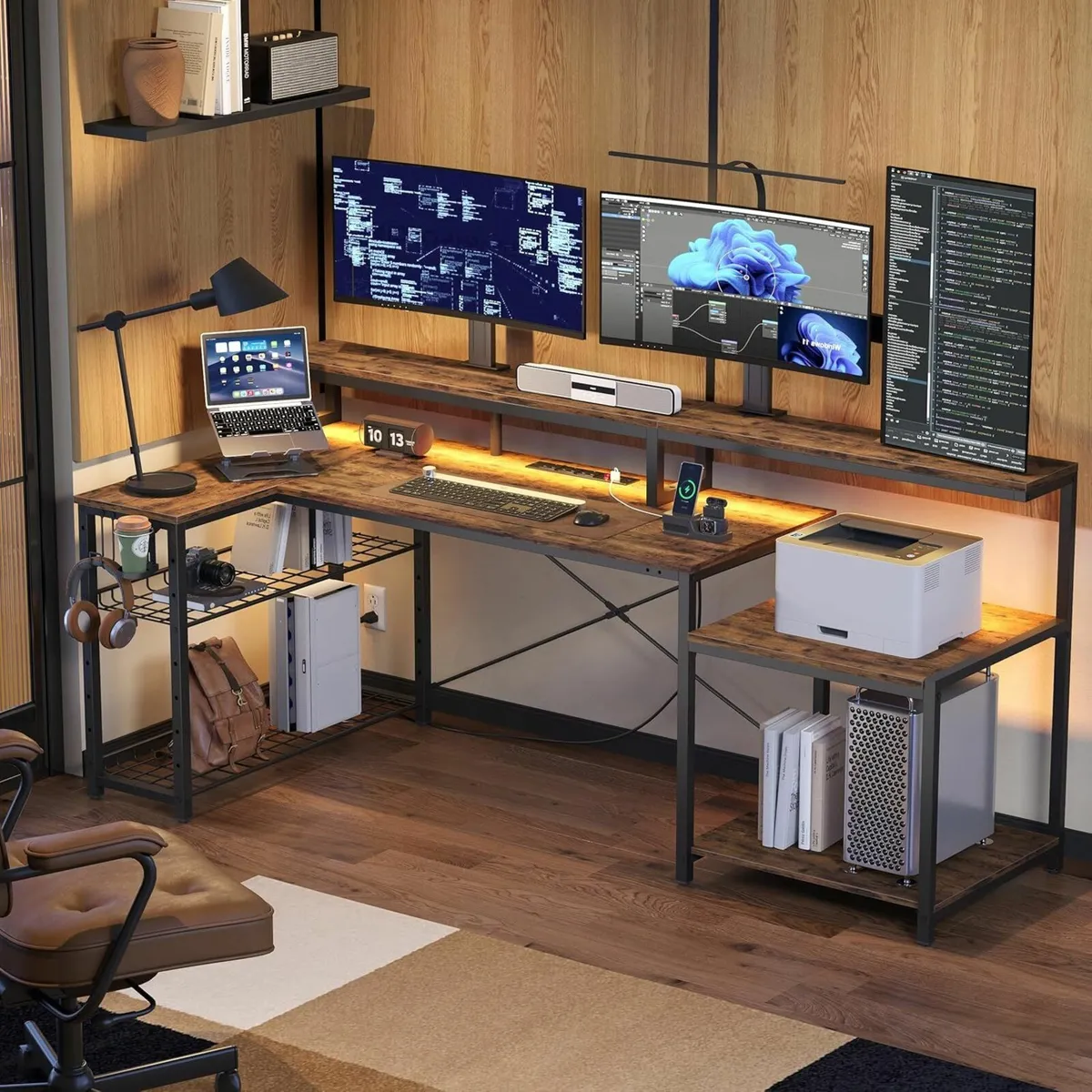 181cm L Shaped Corner Desk Office Power Outlet - Image 4