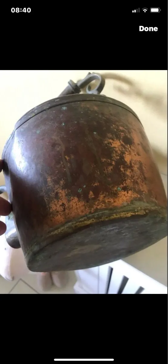 Large Antique Brass & Copper Kettle - Image 4