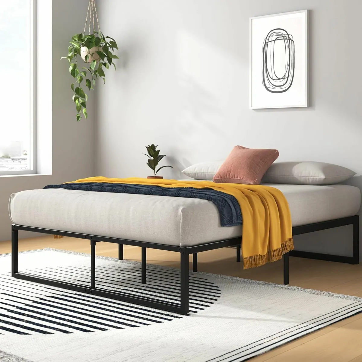 Double Bed frame 135x190 cm Underbed Storage Black - Image 4