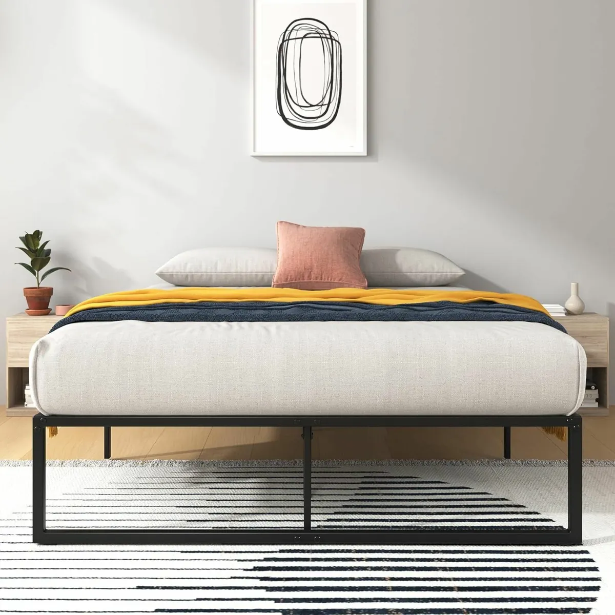 Double Bed frame 135x190 cm Underbed Storage Black - Image 1