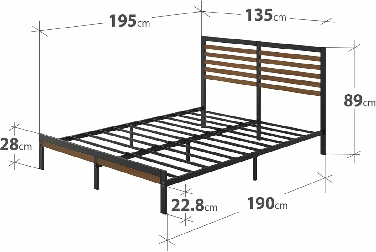 Double Bed frame 135x190 cm Brown slat support - Image 2