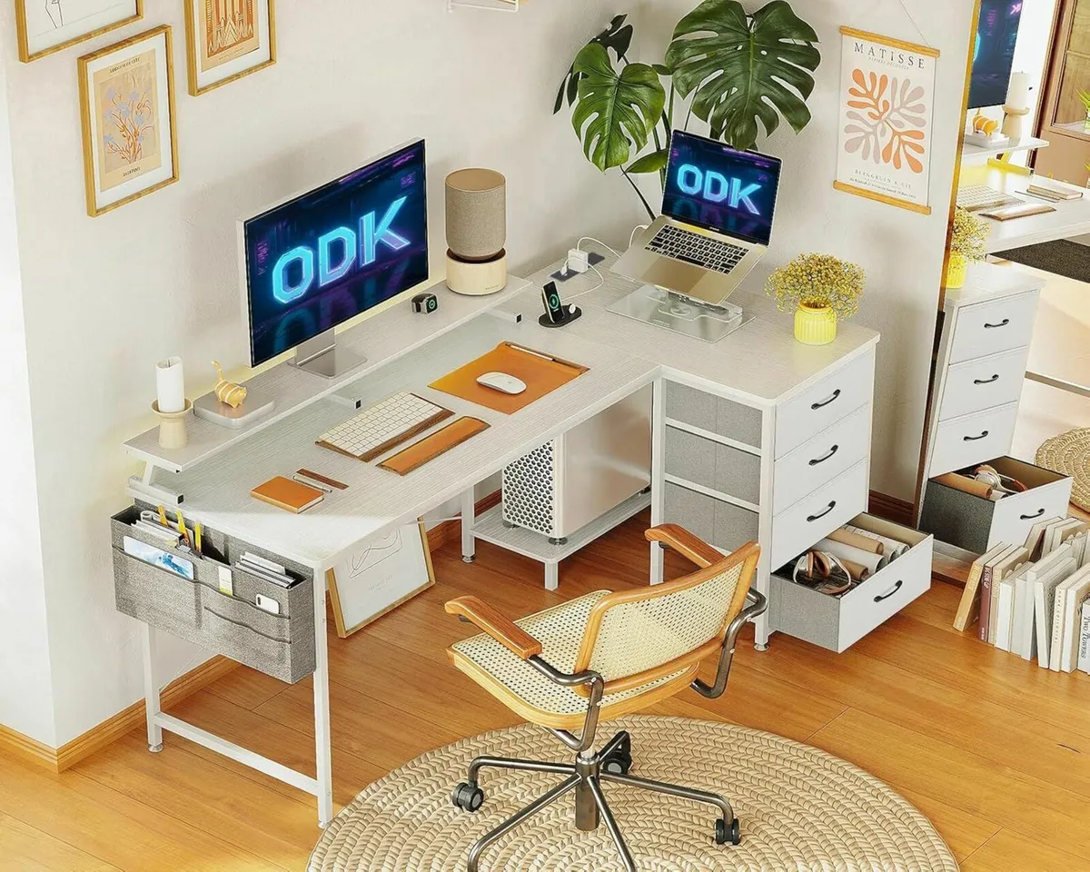Corner Desk Drawers Computer Desk 140x80cm White - Image 1