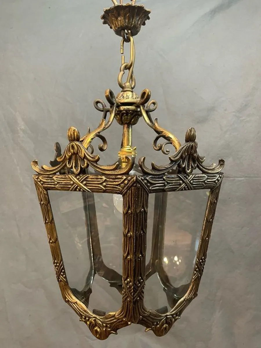 Elegant French Brass Lantern with Cut Glass Panels. - Image 1