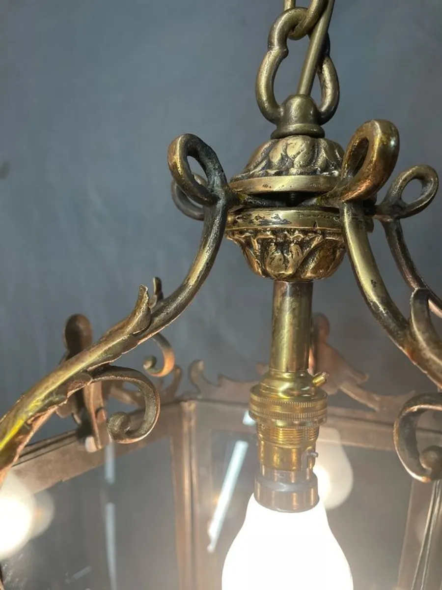 Elegant French Brass Lantern with Cut Glass Panels. - Image 2