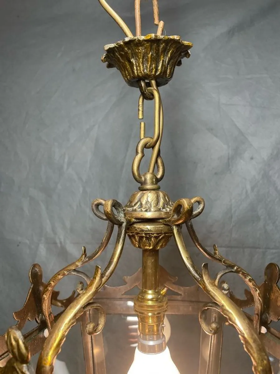 Elegant French Brass Lantern with Cut Glass Panels. - Image 4