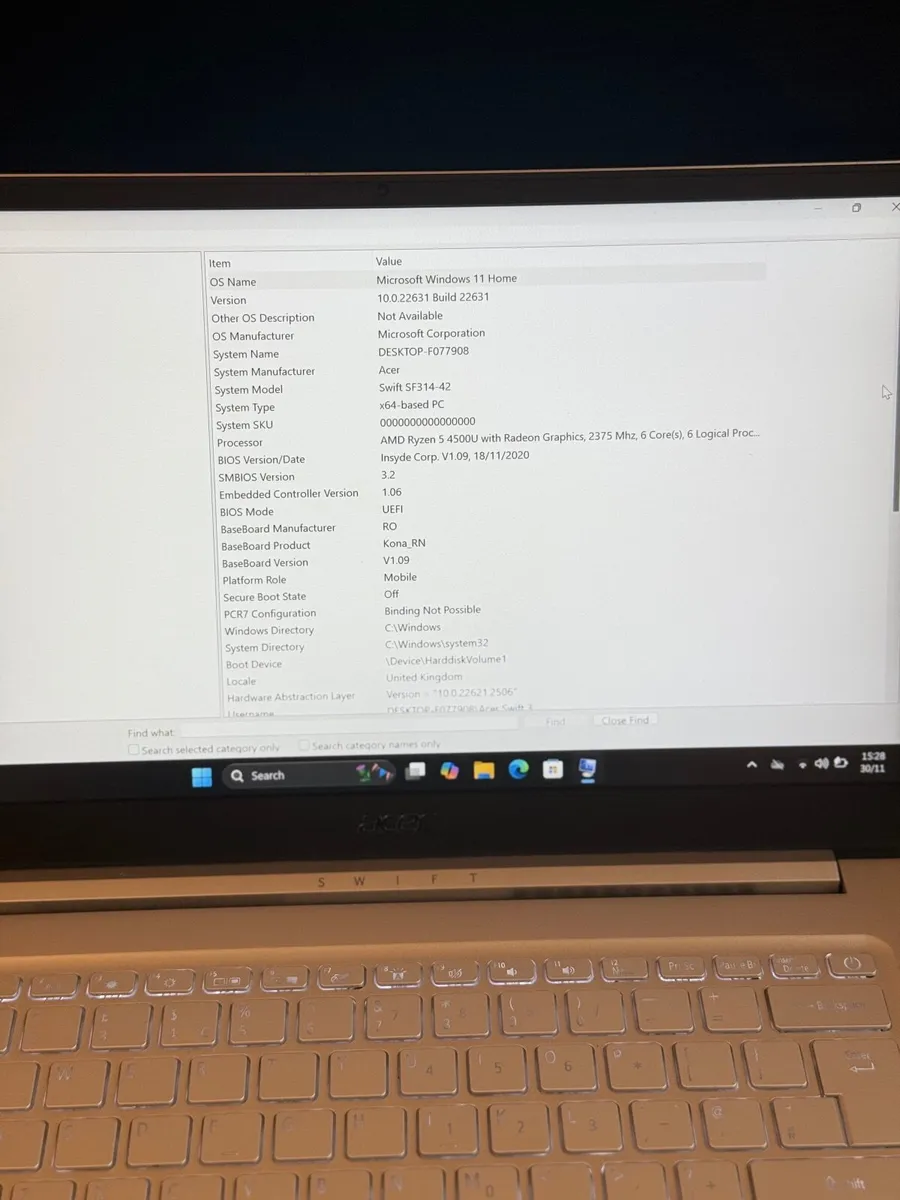 Acer Swift 14" SF314 Laptop  Ryzen5/8GB/256SSD/FHD - Image 2