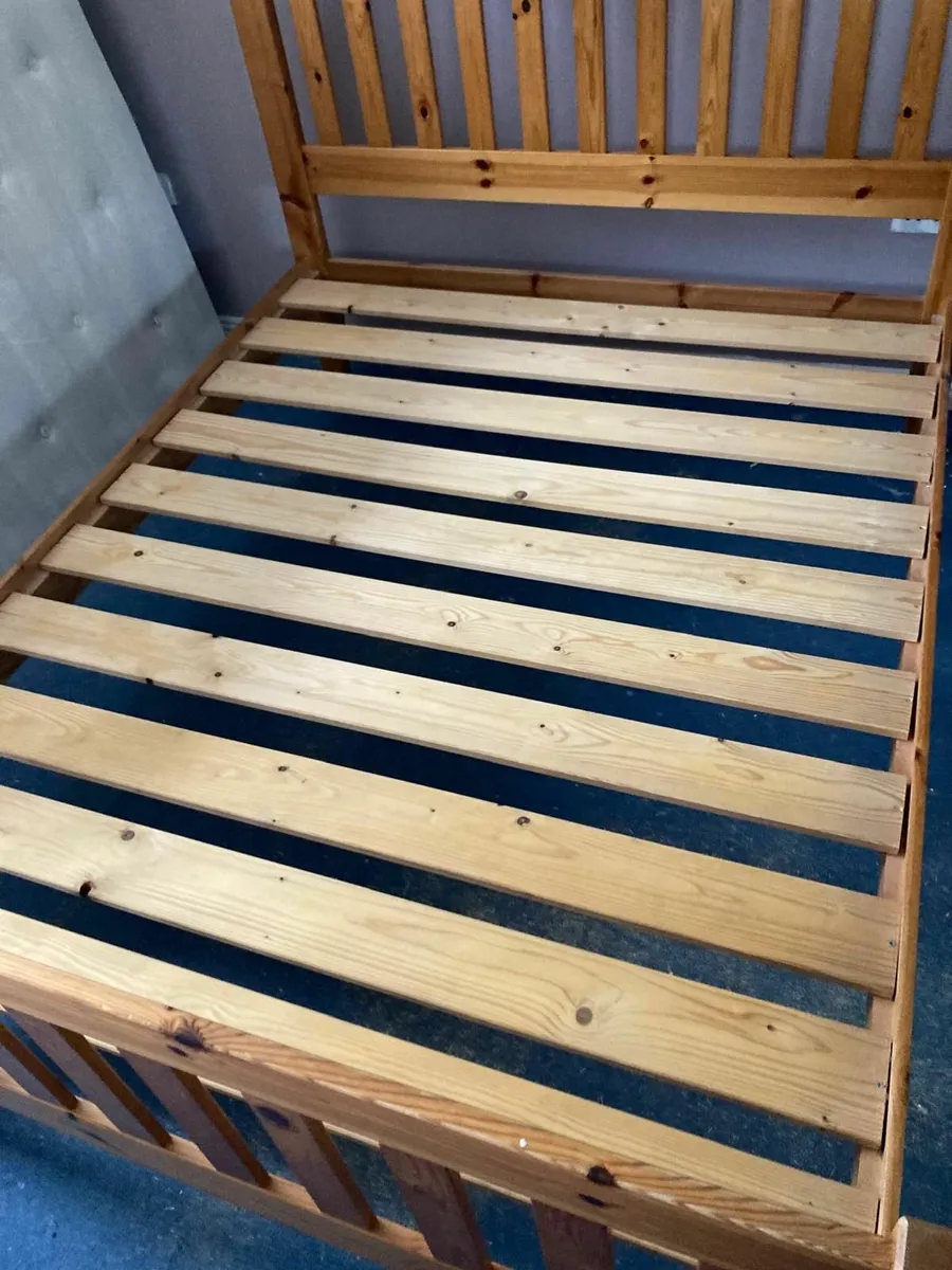 King size wooden bed and mattress - Image 3