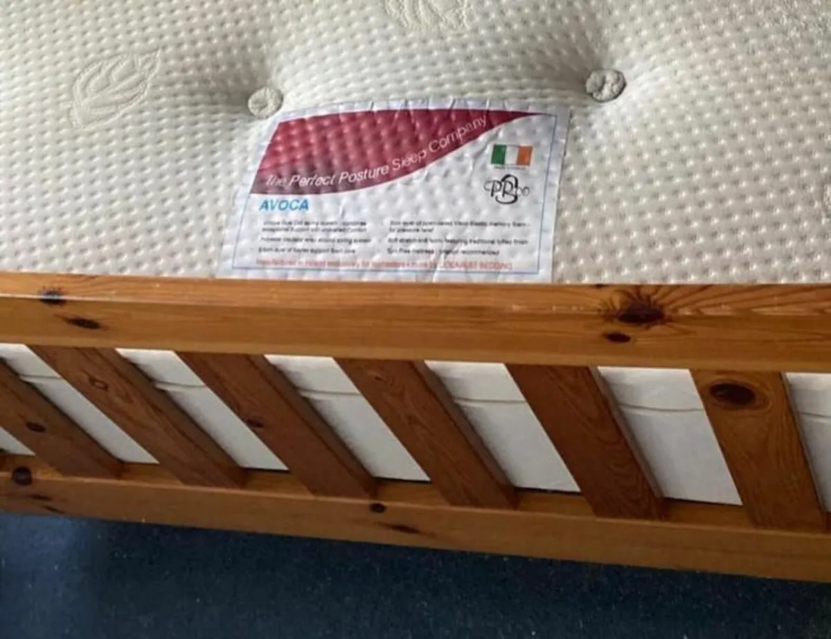 King size wooden bed and mattress - Image 4