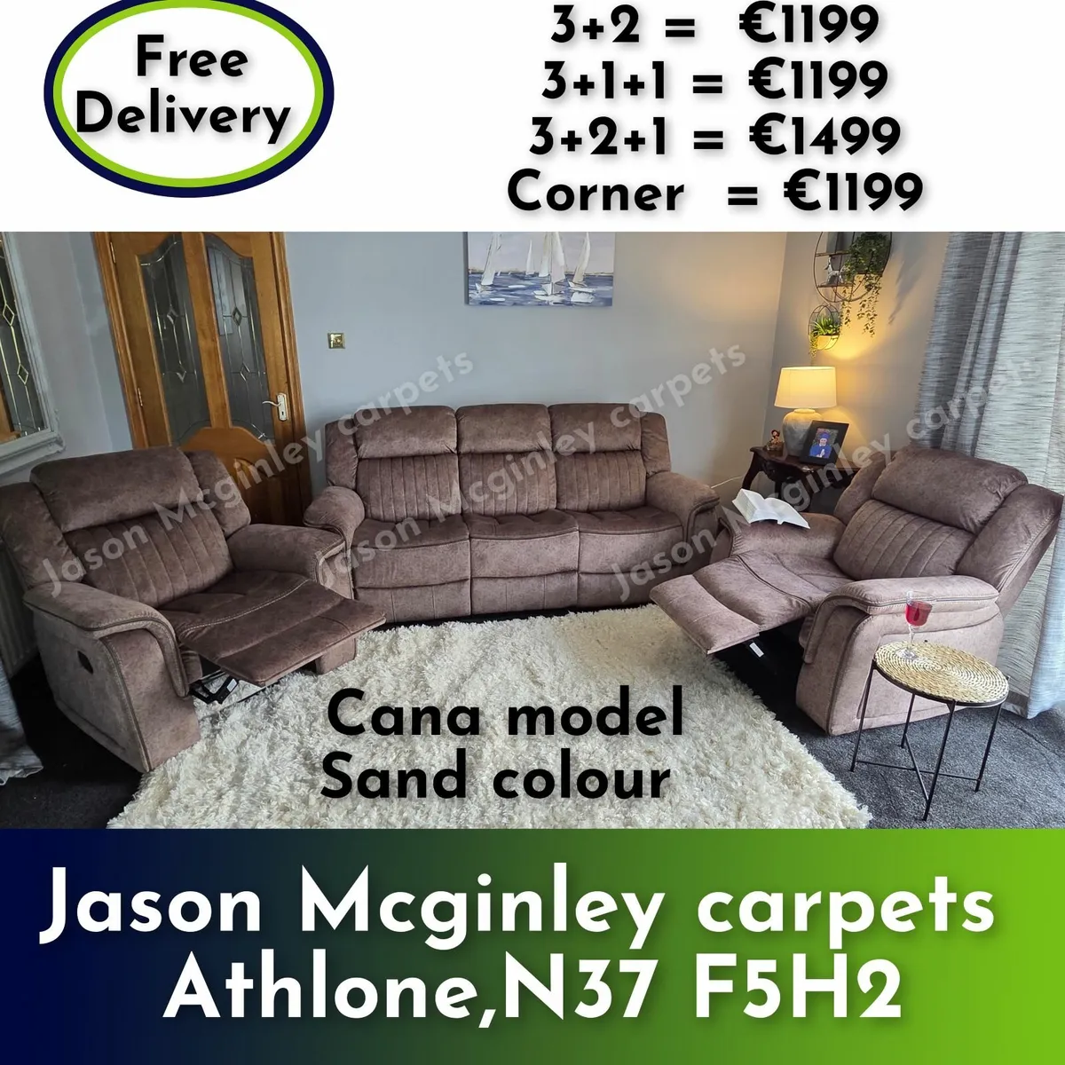 NEW Living Room Sofa - Cana in Grey or Sand - Image 1