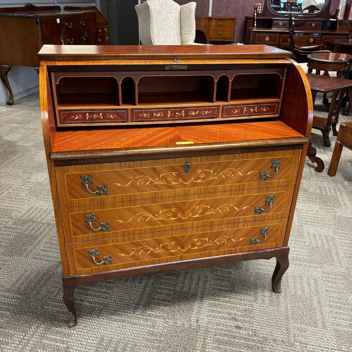 Rosewood roll top writing desk - Image 1