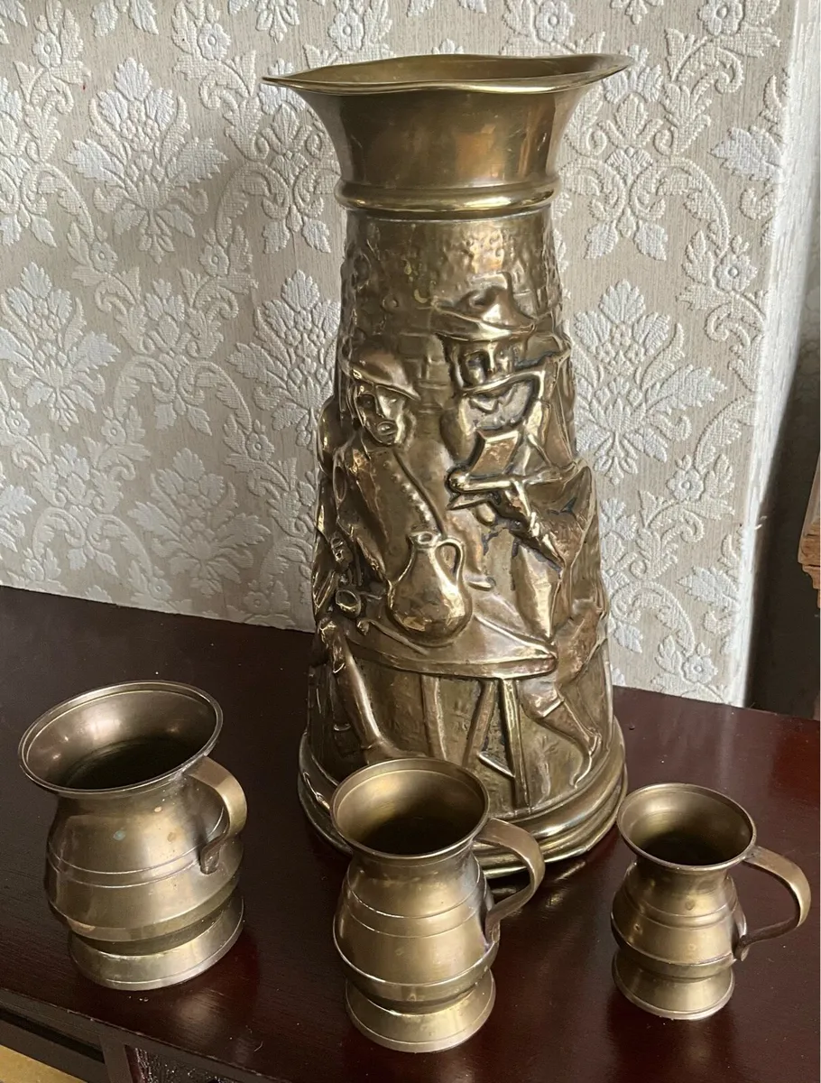 Vintage Brass Vase & 3 Brass Tankards - Image 2