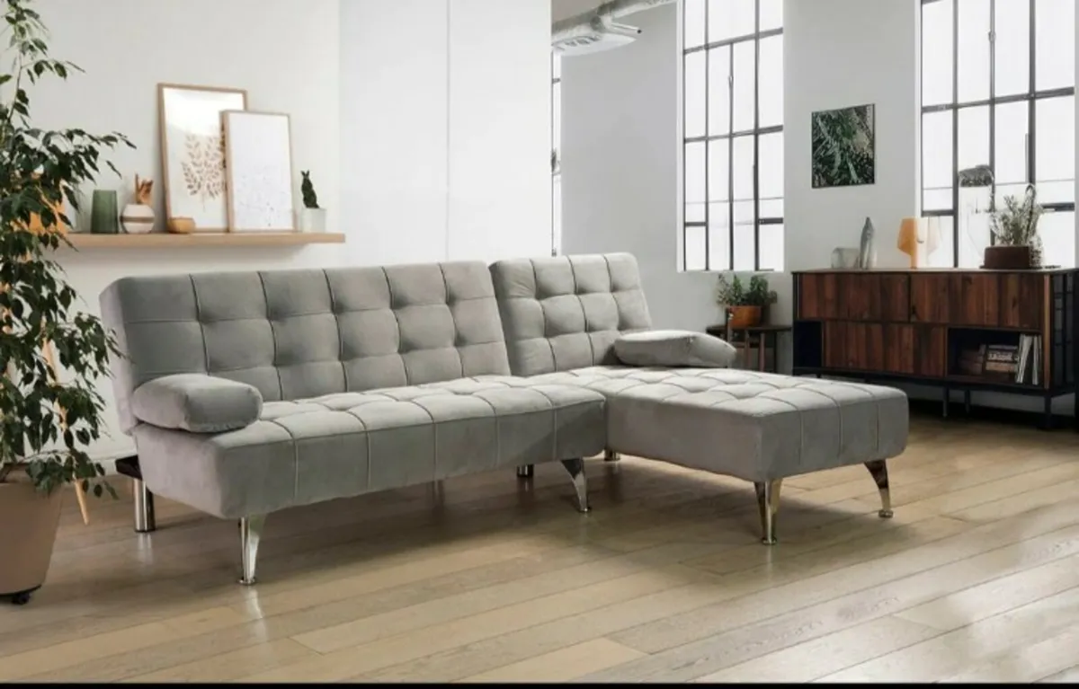 Modern Light Grey Sofa Bed – Chaise & Storage