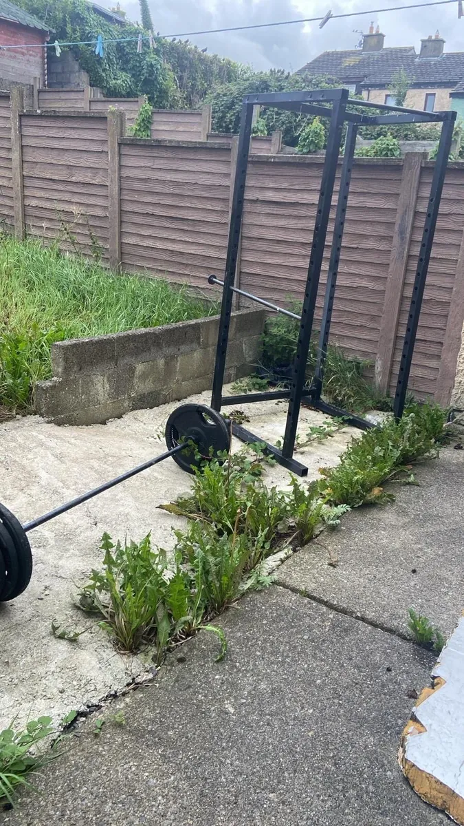 Squat rack and Olympic bar and plates