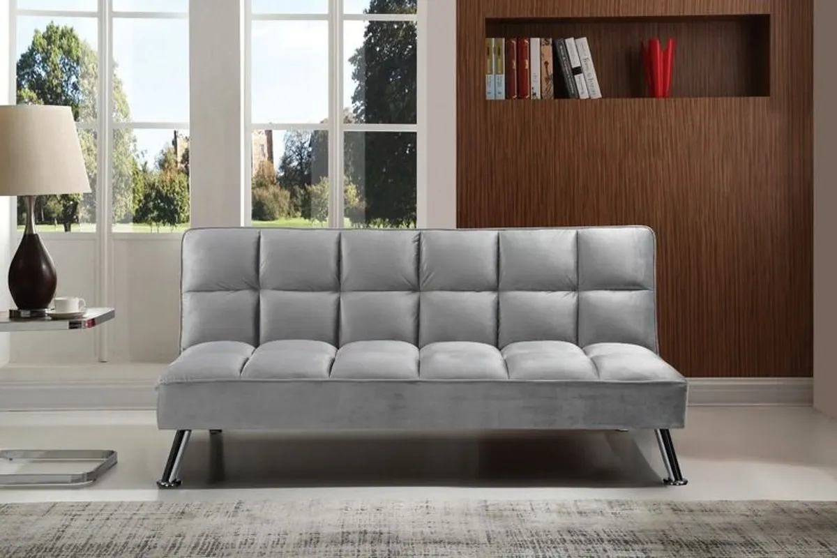 Grey velvet Folding 3 Seater Sofa 180cm - Image 1