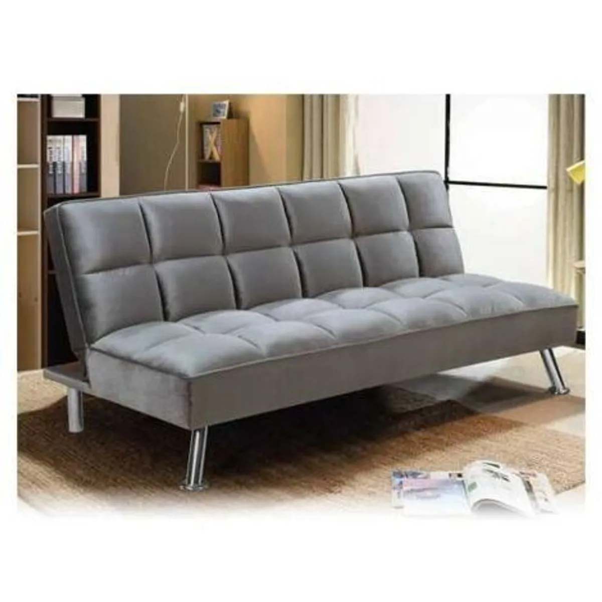 Grey velvet Folding 3 Seater Sofa 180cm - Image 2