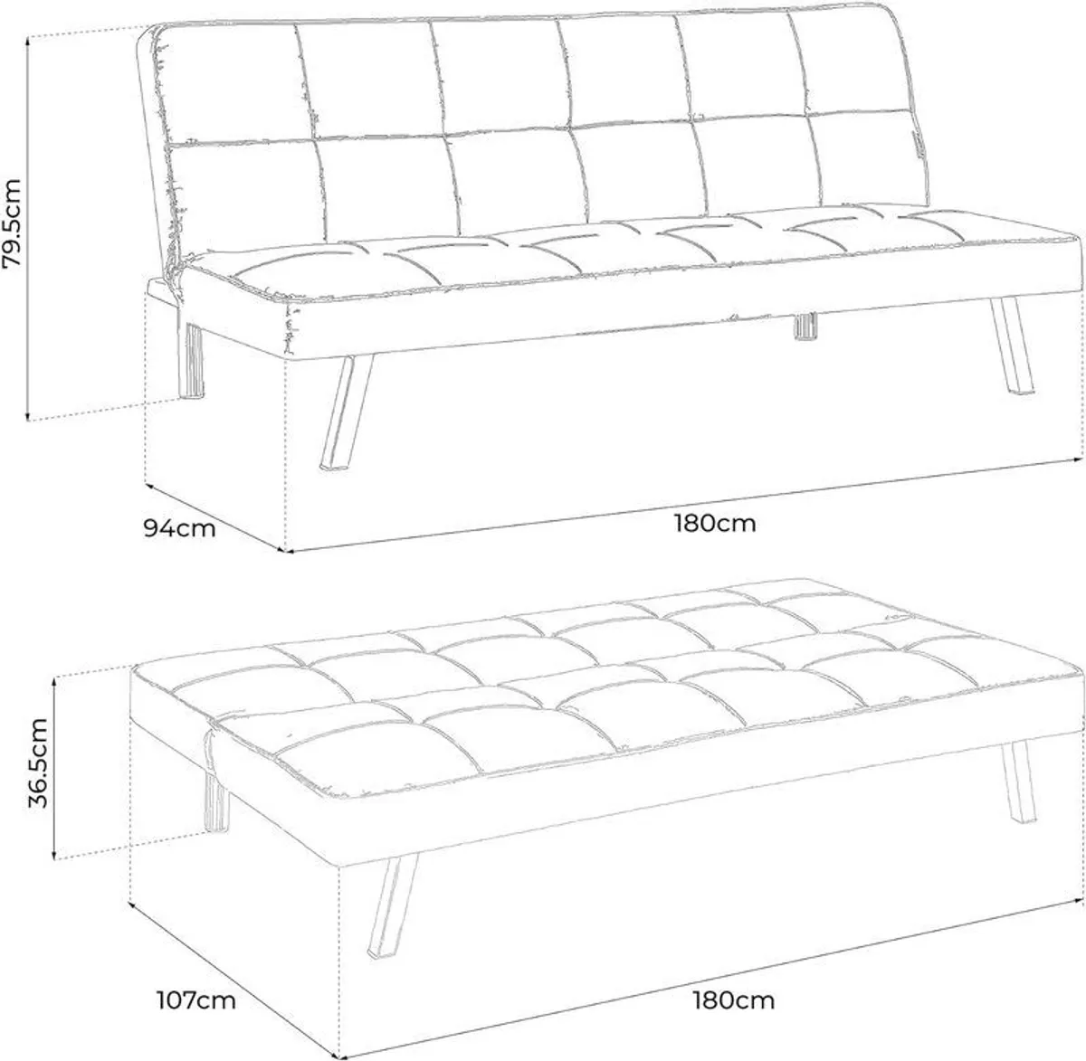 Grey velvet Folding 3 Seater Sofa 180cm - Image 4