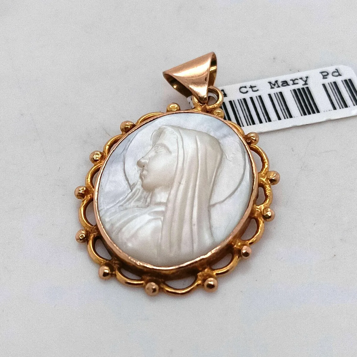 14k Gold & Shell Cameo Our Lady , Mary - Image 2