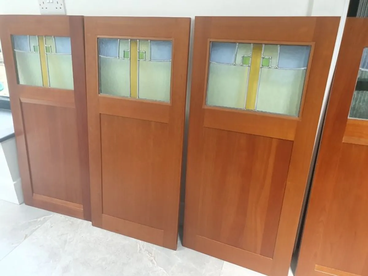 Solid cherry wood doors/panels , art deco style, leaded stain glass (set of 5) - Image 1
