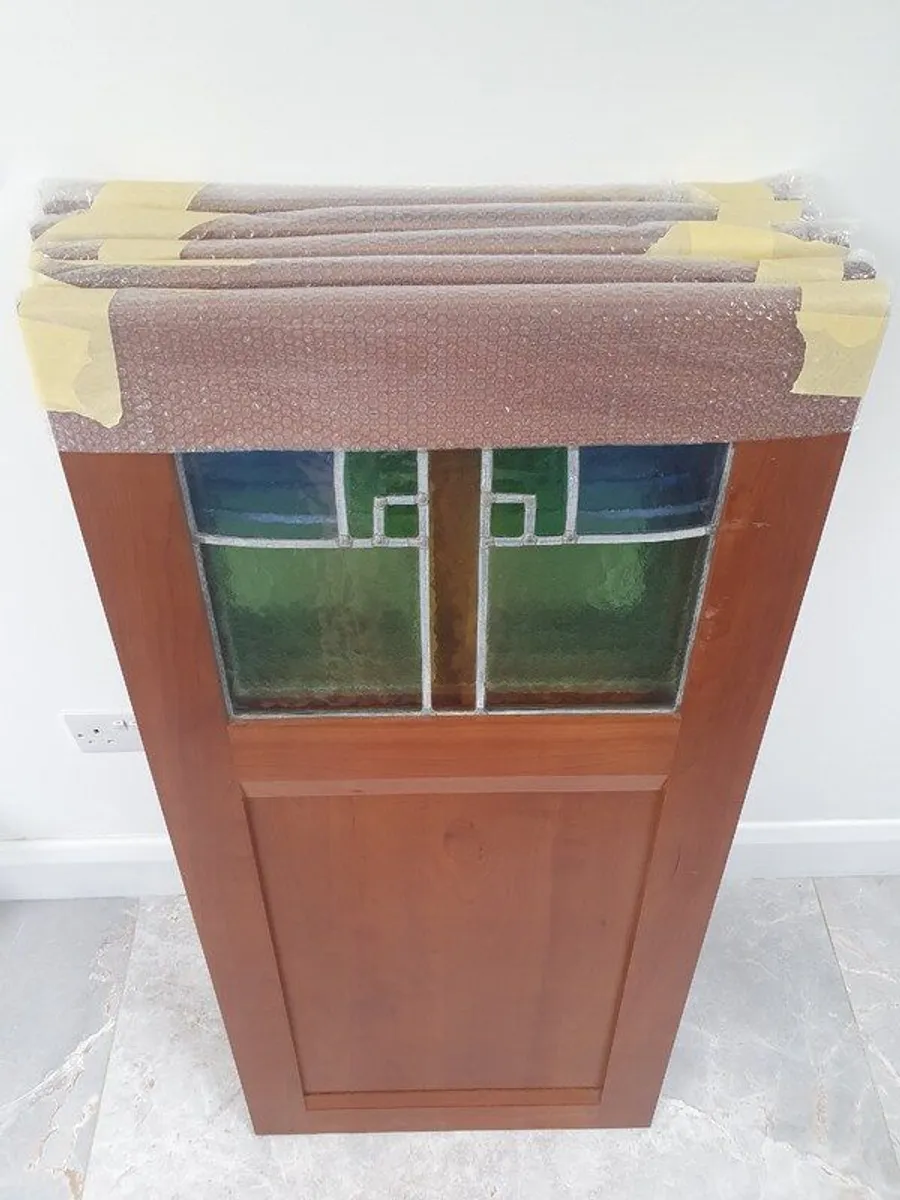 Solid cherry wood doors/panels , art deco style, leaded stain glass (set of 5) - Image 2