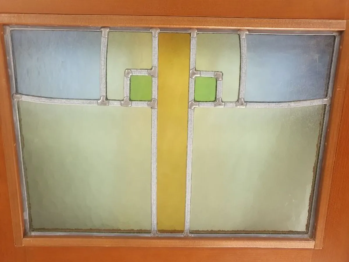 Solid cherry wood doors/panels , art deco style, leaded stain glass (set of 5) - Image 3