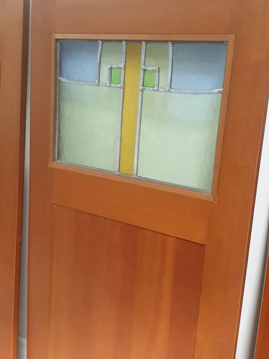 Solid cherry wood doors/panels , art deco style, leaded stain glass (set of 5) - Image 4