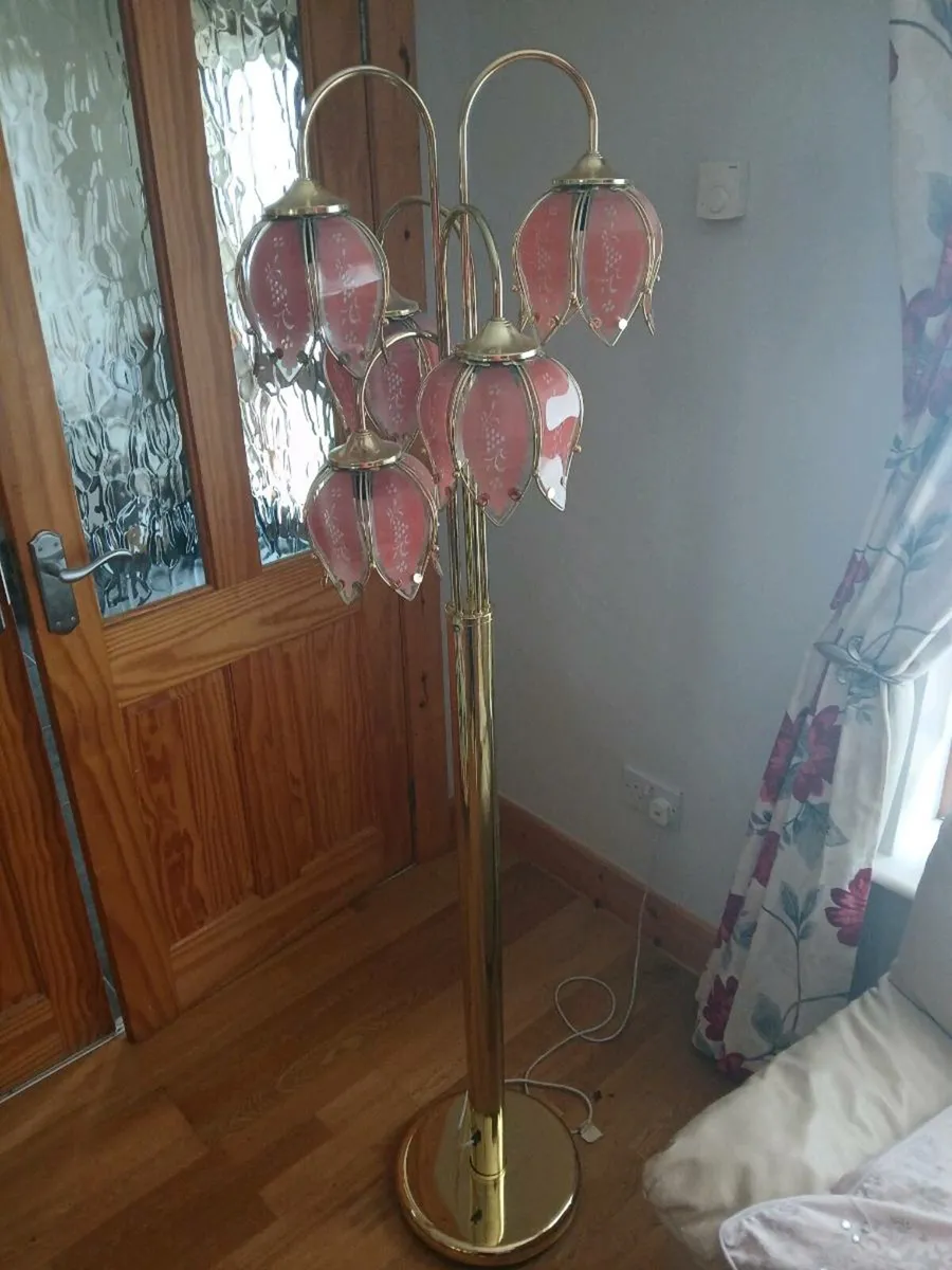Vintage Brass Pink Tulip Lamp - Image 2