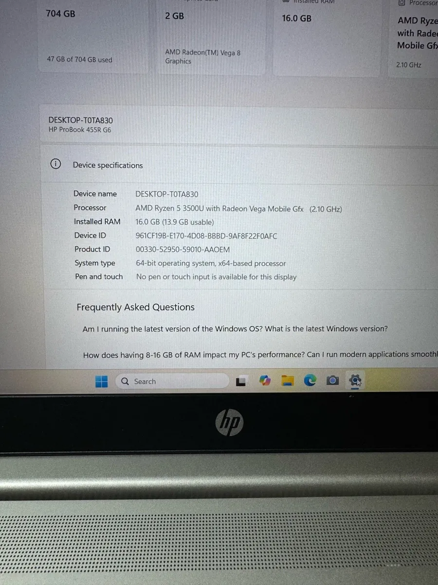 HP laptop Ryzen 5 16-256 win 11 pro - Image 4