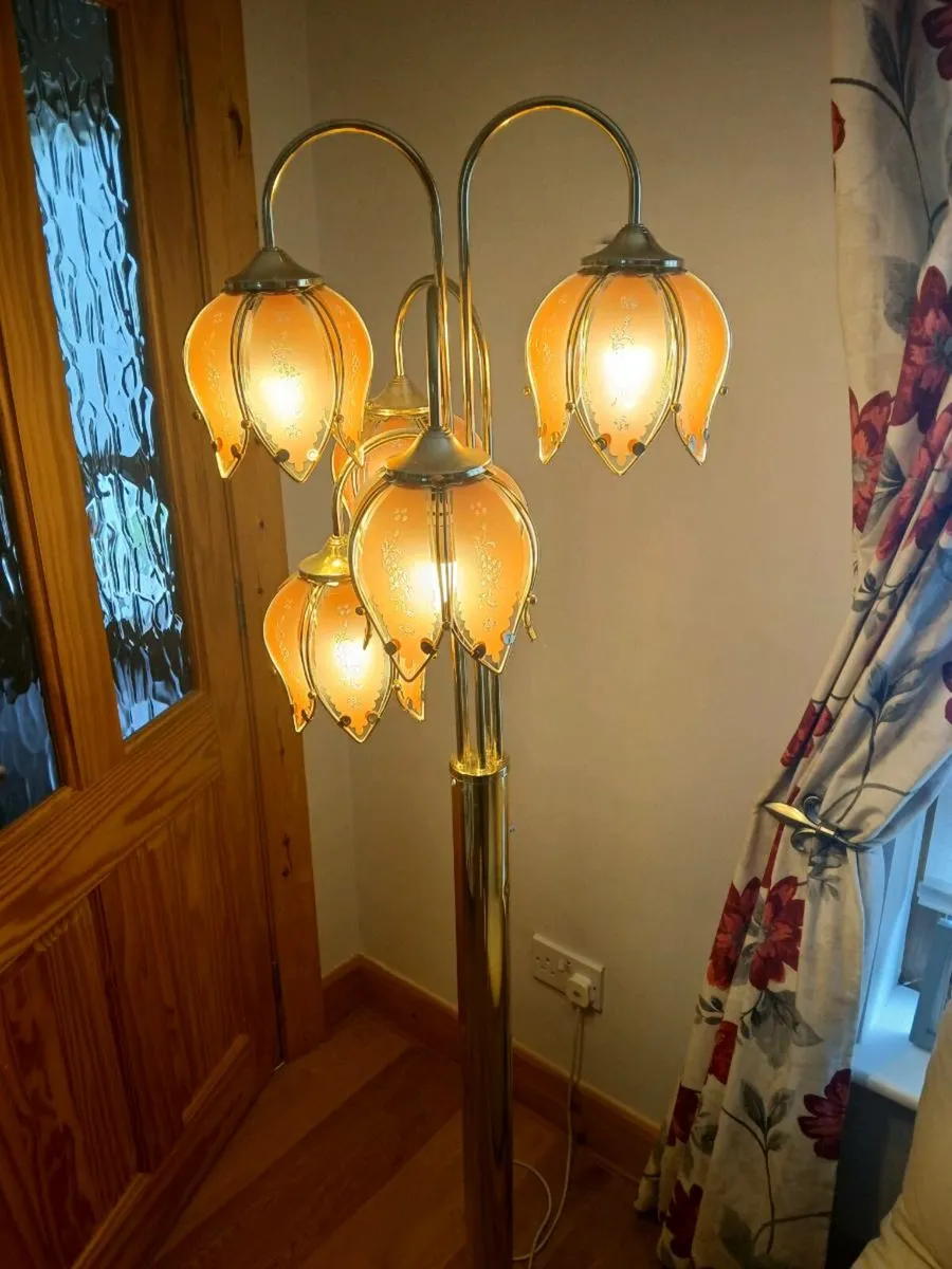 Vintage Brass Pink Tulip Lamp - Image 1