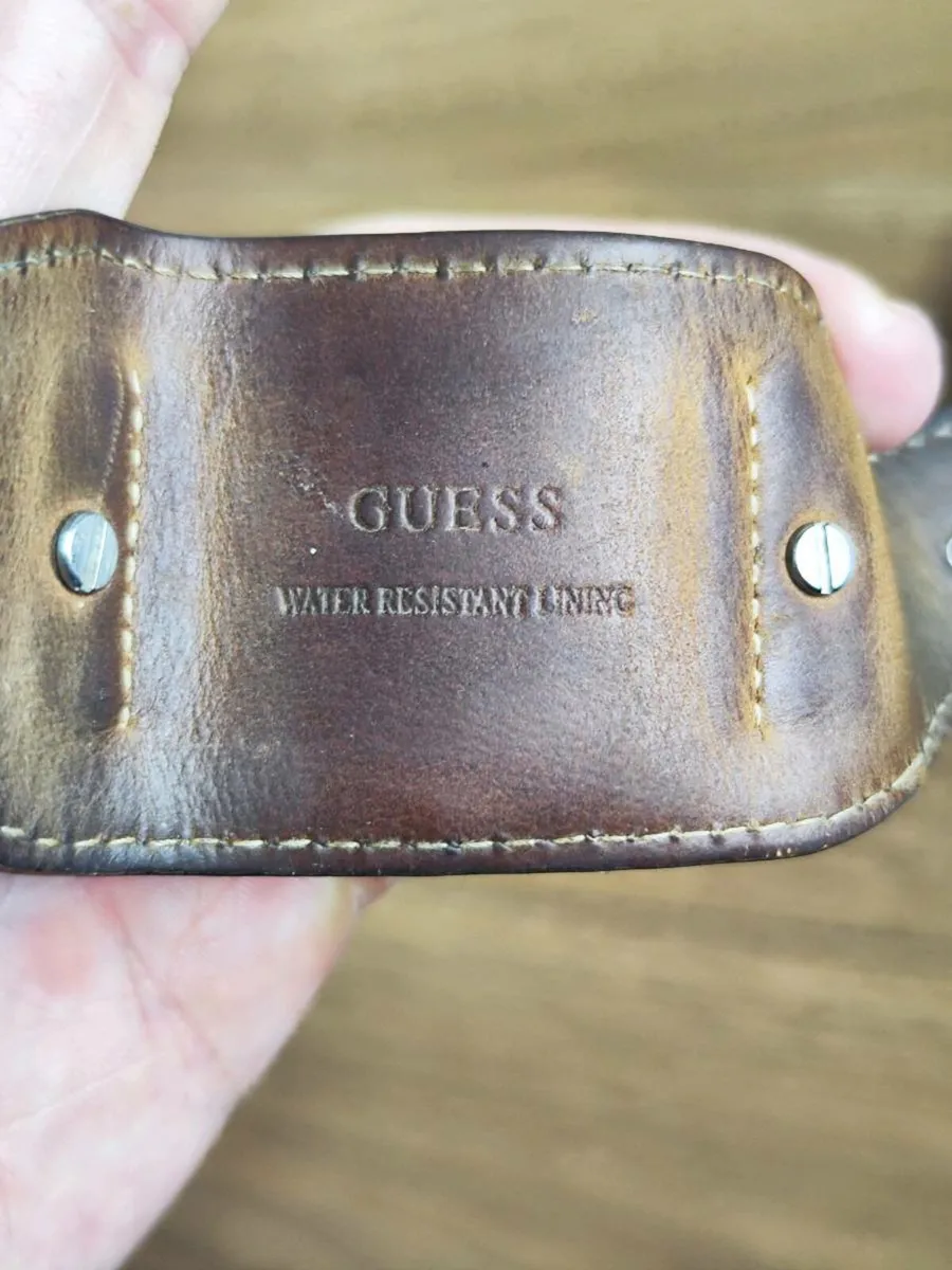 Men's Leather & Stainless Steel Guess Watch - Image 4