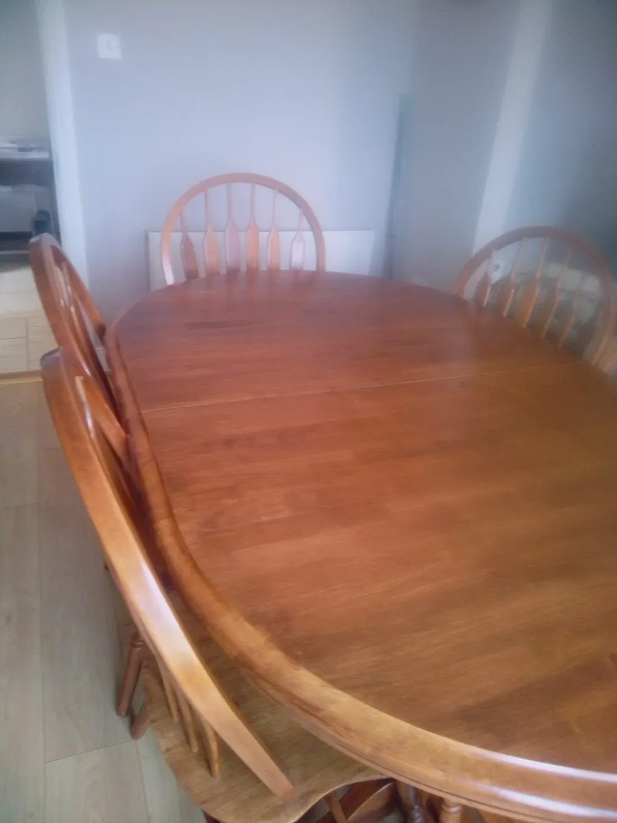 Dining table with 4 chairs and 2 carvers. Teak. - Image 1