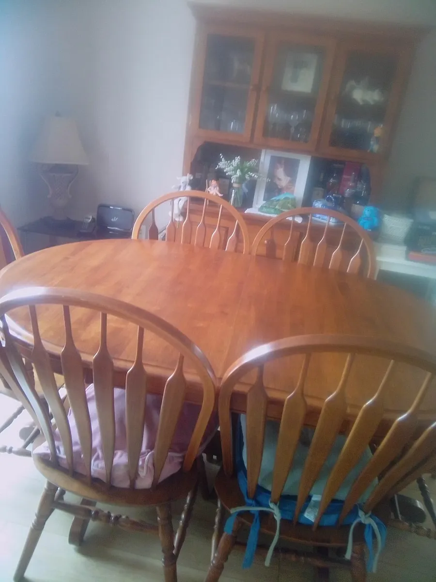 Dining table with 4 chairs and 2 carvers. Teak. - Image 2