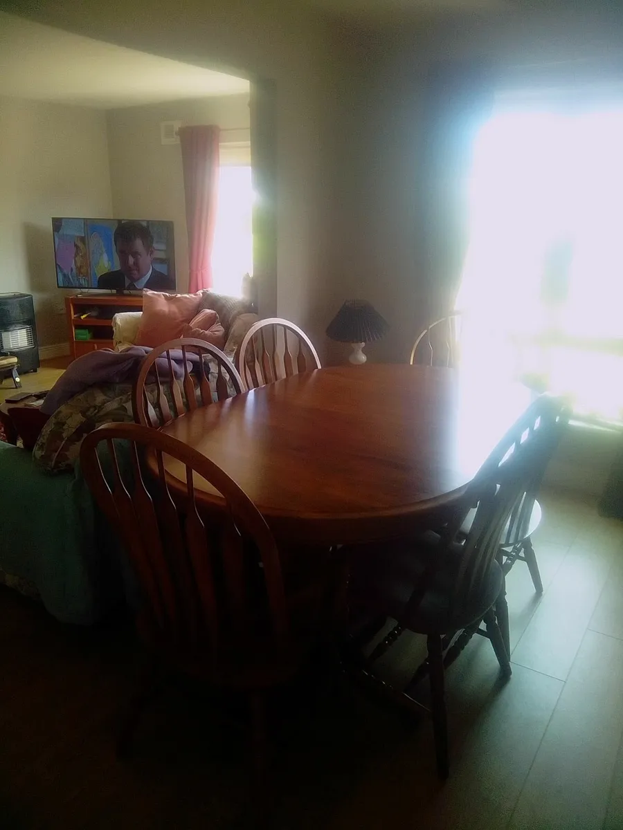 Dining table with 4 chairs and 2 carvers. Teak. - Image 4