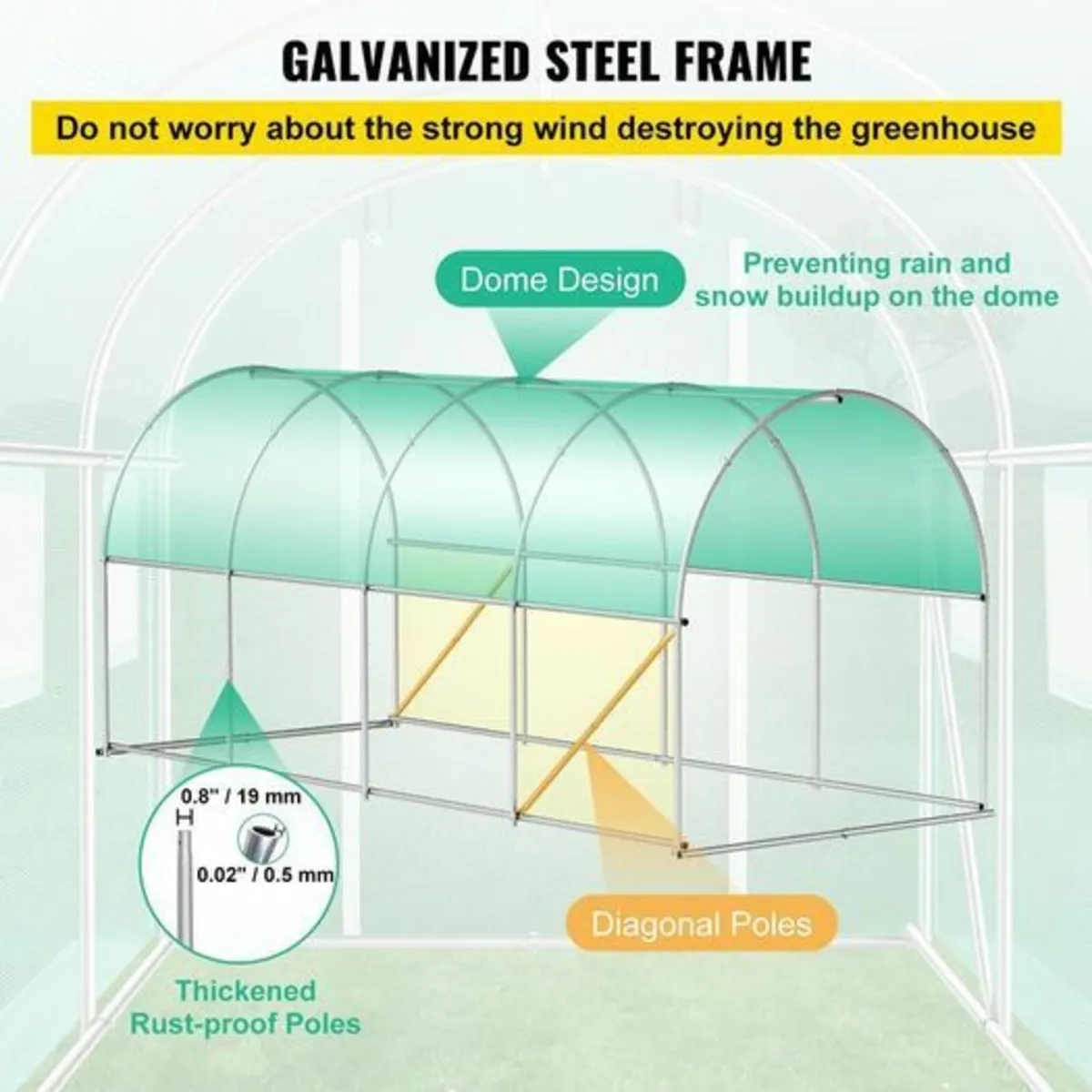 Walk-in Tunnel Greenhouse, 15 x 7 x 7 ft Portable - Image 2