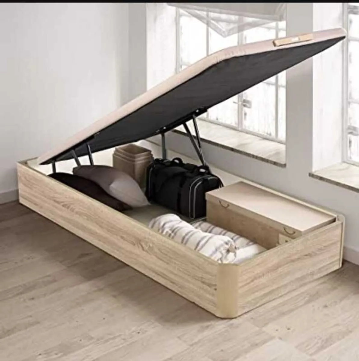 Oak Ottoman Storage Bed Stylish Space, Double size - Image 4