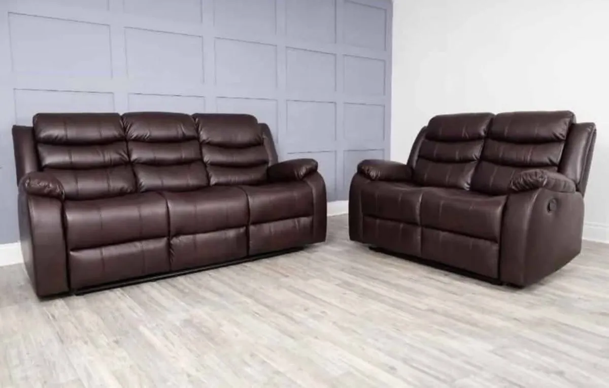 Roma Dark Brown Leather Manual Recliner Sofa - Image 1
