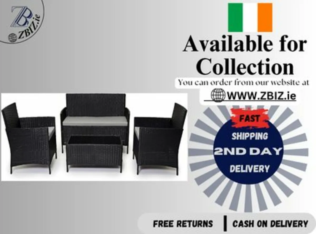 Rattan Chair 4pc Garden Set with Table & Cushions - Image 1