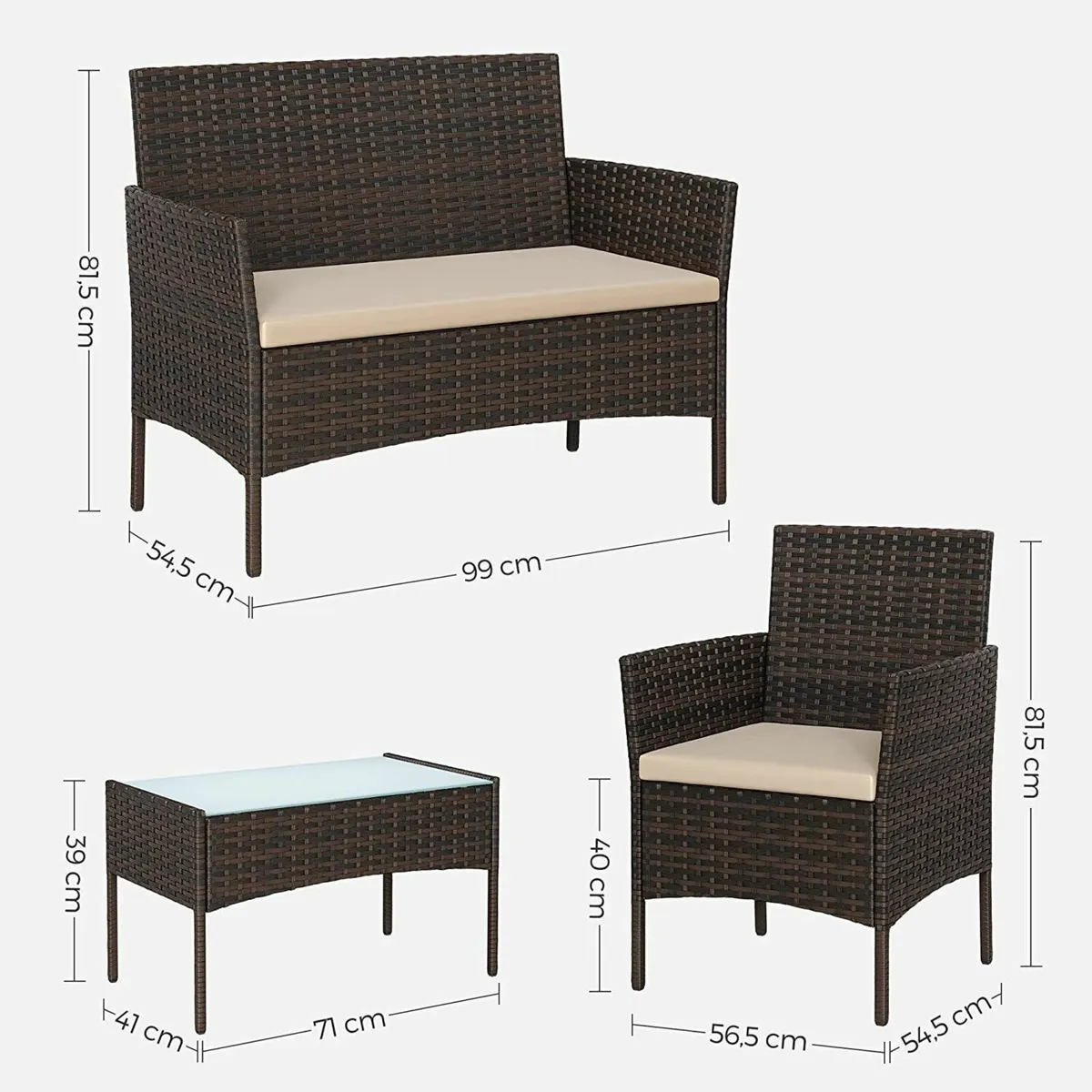 Rattan Chair 4pc Garden Set with Table & Cushions - Image 3