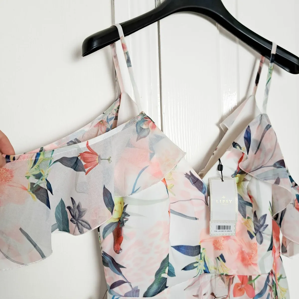 Lipsy White Pink Floral Chiffon Midi Dress 10UK - Image 3