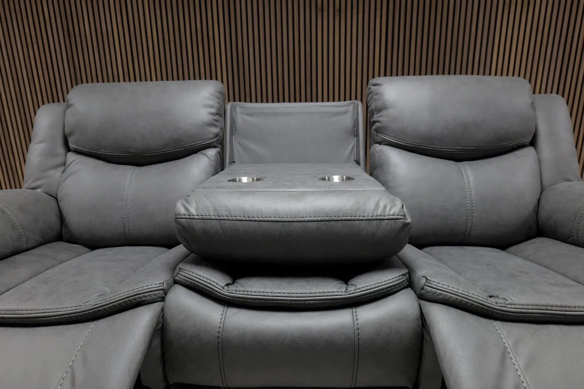 3+2 Grey Technology Fabric Recliner Sofa Set - Image 4