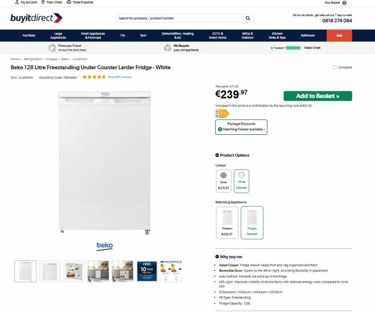 Beko 128 Litre Freestanding Under Counter Larder F - Image 2