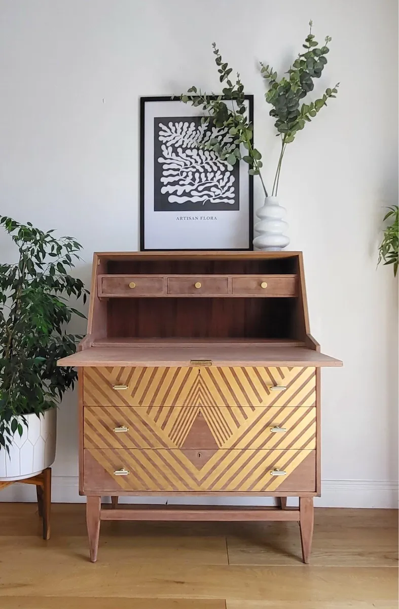 Mid Century writing bureau cocktail cabinet - Image 4