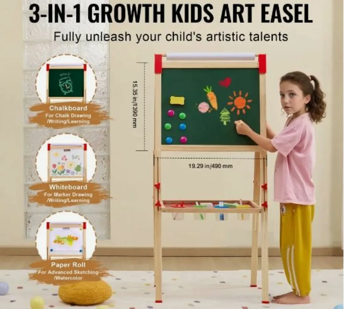 3-in-1 Kids Art Easel Double-Sided Wooden - Image 2