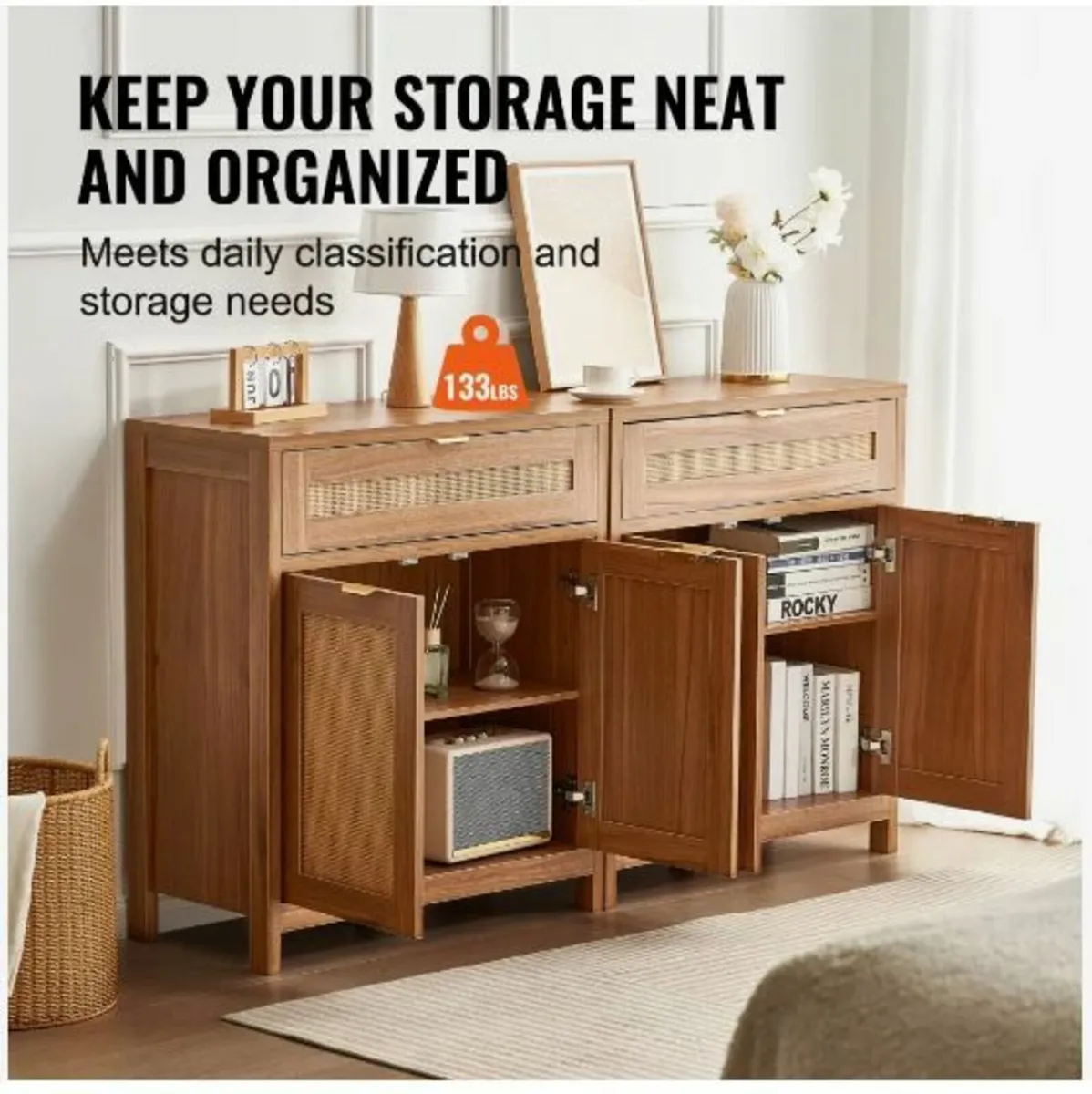 Rattan Cabinet with 4 Doors 2 Drawers - Image 3