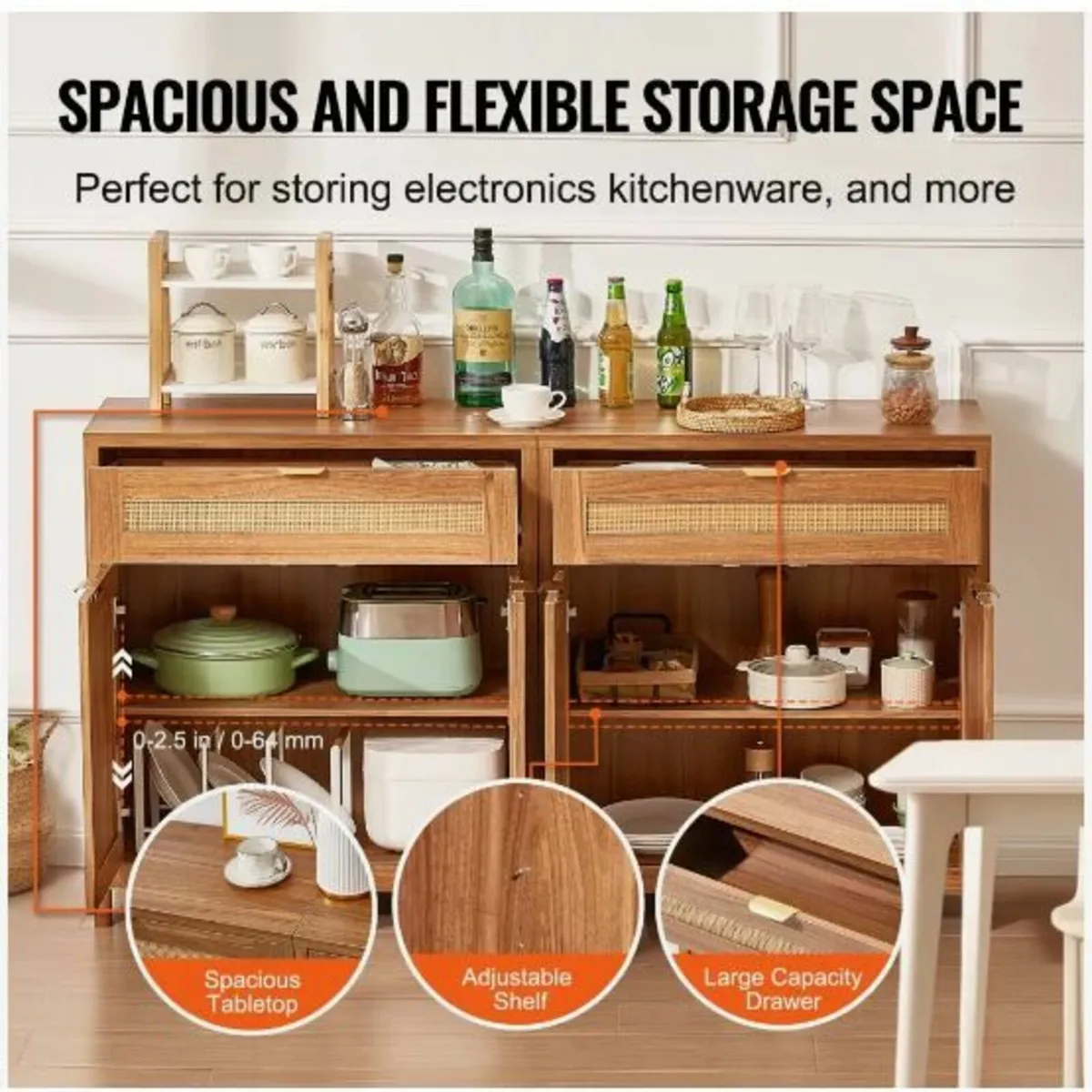 Rattan Cabinet with 4 Doors 2 Drawers - Image 4
