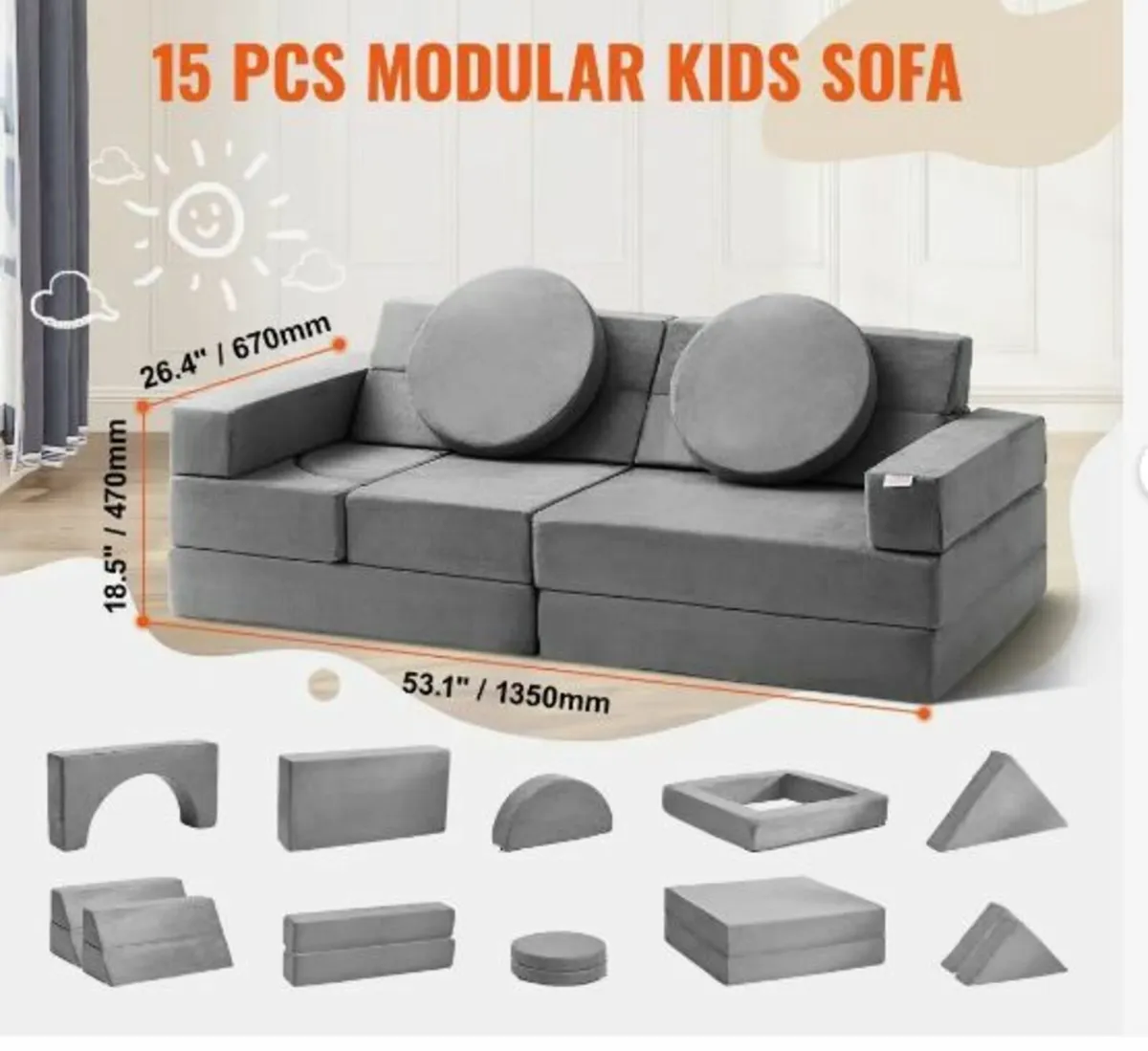 Play Couch, 15pcs Modular Kids - Image 2